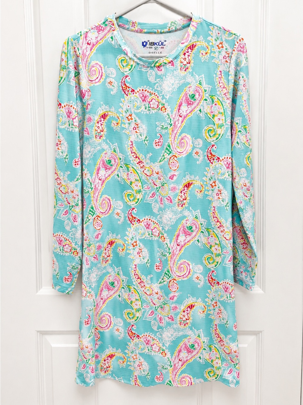 IBKUL Aqua Paisley Performance Tunic with Multicolor Accents